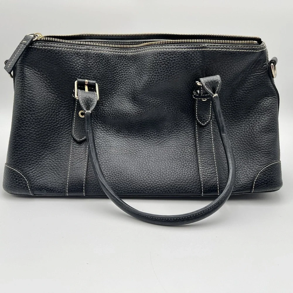 Vintage Dooney & Bourke Black Large Leather Double Handle Zipper Shoulder Bag - Picture 2 of 9